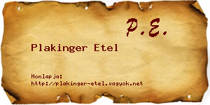 Plakinger Etel névjegykártya